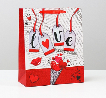 Пакет ламинированный (26*32*12 см) Love, бирки, 1 шт.