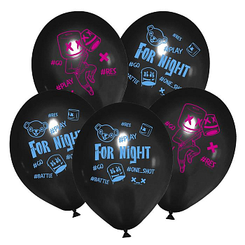 Шар (12"/30см) For night, Черный, пастель, 5 шт.