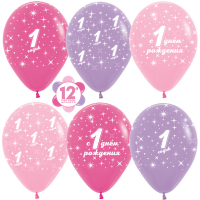 88 Шар (12''/30см) Годик малышке, ассорти (009, 012, 050), пастель, 5 ст, 46 шт.