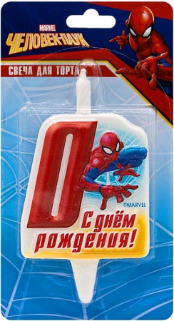 Свеча Цифра, 0 Человек-Паук, 12 см, 1 шт.
