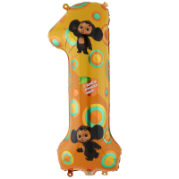 Шар (40"/102см) Цифра, "1", Чебурашка, 1 шт.