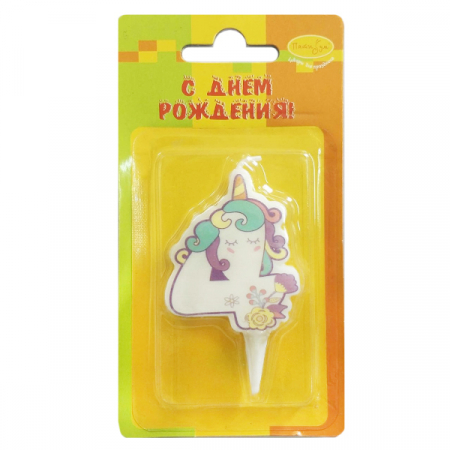 Свеча Цифра, 4, Единорог, 5см, 1шт.