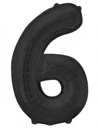 Шар (16"/41см) Цифра, "6", цвет черный, 1шт.