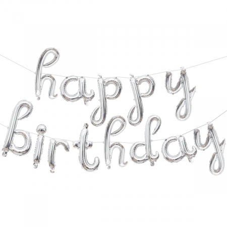 Набор шаров-букв (17''/43 см) Надпись "Happy Birthday", Серебро, 1 шт.