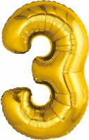 Шар (32''/81см) Цифра, 3, Золото, 1 шт. в упак.