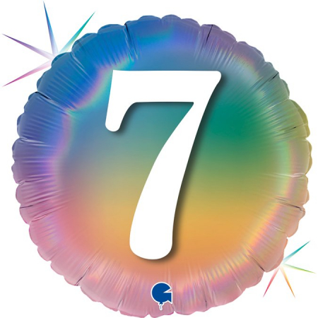 Шар (18''/46 см) Круг, 7 Цифра, Радужный, Голография, 1 шт.