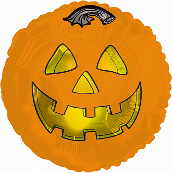 Шар (18''/46см) Круг, Тыква на Хэллоуин, Оранжевый, 1 шт.