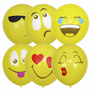 Шар (12"/30см) Эмоции Смайл, Желтый, пастель, 5 шт.