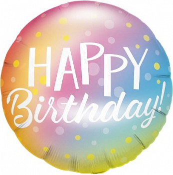 Шар (18''/46см) Круг, Happy Birthday (золотое конфетти), Радужный, Градиент, 1 шт.
