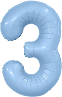 Шар (40''/102см) Цифра, 3 Slim, Небесный, 1 шт. в уп.