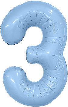Шар (40''/102см) Цифра, 3 Slim, Небесный, 1 шт. в уп.