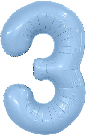 Шар (40''/102см) Цифра, 3 Slim, Небесный, 1 шт. в уп.