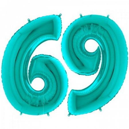 Шар (40''/102см) Цифра, "6/9", Тиффани (Голубая бирюза), в упаковке, 1 шт.