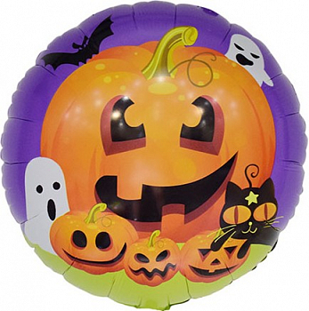 Шар (18''/46см) Круг, Тыквы на Хэллоуин, 1 шт.
