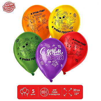 Шар (12"/30см) С Днем знаний, Ассорти, Пастель, 5 шт. 