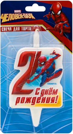 Свеча Цифра, 2 Человек-Паук, 12 см, 1 шт.