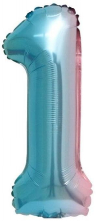 Шар (16''/41см) Мини-цифра, 1, Нежная радуга, Градиент, 1 шт.