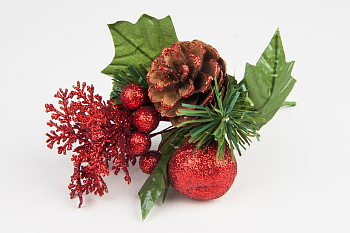 Бутоньерка новогодняя, 14 см, красная, 1 шт.