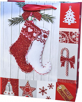 Пакет подарочный (23*18*10 см) Носки для подарков, с блестками, 1 шт.