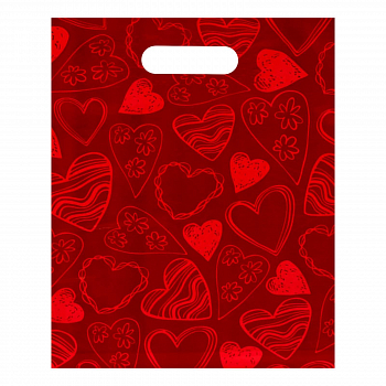 Пакет полиэтиленовый (31*40см), Сердечки, красный, 1 шт.