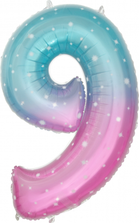 Шар (34''/86см) Цифра, 9 Нежные искры, Розовый, Градиент, 1 шт. в упак.