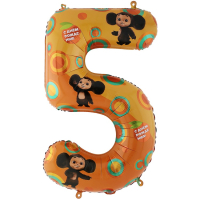 Шар (40"/102см) Цифра, "5", Чебурашка, 1 шт.