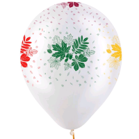 Шар (12"/30см) Осенние листья, Разноцветные, Прозрачный,  5 ст., 50 шт.