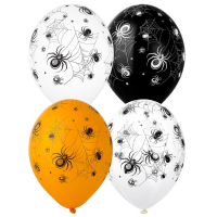 Шар (14"/36см) Паутина Пауки, Ассорти, шелкография, 25 шт.