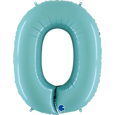 Шар (40"/102см) Цифра, "0", Голубой, в упаковке, 1 шт.