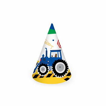 Колпачки бумажные, С Днем Рождения Трактор, 6 шт.
