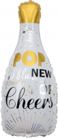 Шар (32''/81 см) Фигура, Бутылка шампанского, Новогодние искры, Белый, 1 шт.