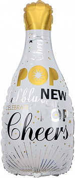 Шар (32''/81 см) Фигура, Бутылка шампанского, Новогодние искры, Белый, 1 шт.