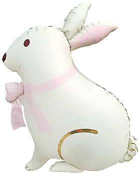 Шар (33''/84см) Фигура, Зайка с розовым бантиком, Сатин, 1 шт.