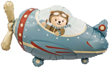 Шар (34''/86см) Фигура, Самолет и мишка-пилот, 1 шт. 