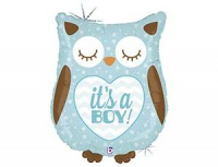 Шар (26"/66см) Фигура, Сова голубая блеск, 1 шт.