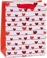 Пакет подарочный (32*26*12см), Множество сердец, Красный, с блестками, 1 шт.