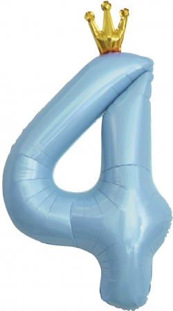 Шар (40''/102 см) Цифра, 4 Золотая корона, Голубой, 1 шт. в упак.