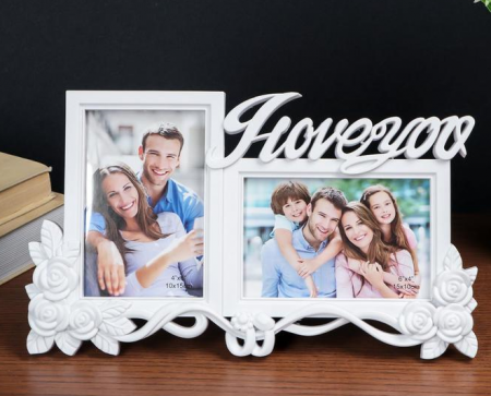 Фоторамка пластик на 2 фото (10х15см), "Любовь и розы" белая (20х33см), 1 шт.