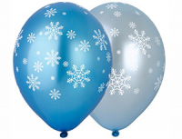 Шар (14"/36см) Снежинки, Ассорти, шелкография, металлик, 25 шт.