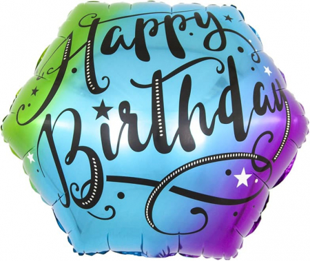 Шар (18''/46см) Фигура, С Днем Рождения (изящный шрифт), Разноцветный, Градиент, 1 шт.