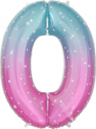 Шар (34''/86см) Цифра, 0 Нежные искры, Розовый, Градиент, 1 шт. в упак.