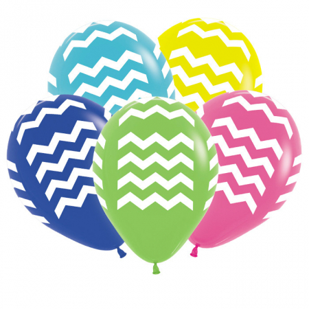Шар (12''/30см) Белые зигзаги, ассорти, пастель, 5 ст, 50 шт.