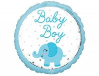 Шар (18"/46см) Круг, BABY BOY Слоник, голубой, 1 шт.