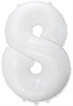 Шар (40''/102см) Цифра, "8", Белый, в упаковке, 1 шт.