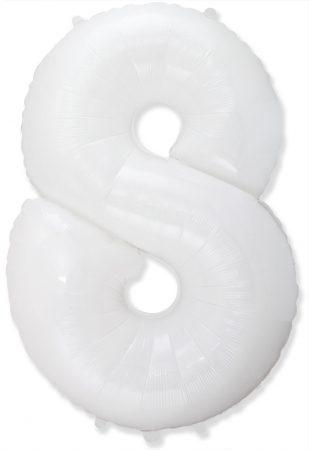 Шар (40''/102см) Цифра, "8", Белый, в упаковке, 1 шт.