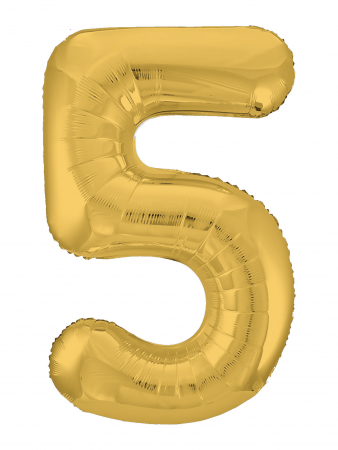 Шар (40"/102см) Цифра "5" Золото Slim в упаковке, 1 шт.