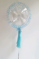 Шар (20''/51 см) Сфера 3D, Deco Bubble, Голубое конфетти, Прозрачный, 1 шт. в упак.