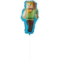 Шар (16"/41см) Мини-фигура, Человек Пиксельный, Зеленый, 1 шт.