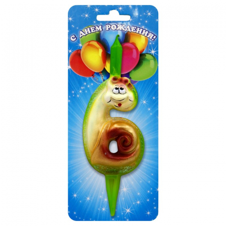 Свеча Цифра "6", Улитка, 1 шт.