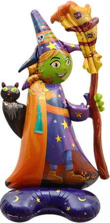 Шар (50''/127см) Фигура на подставке, Ведьма с метлой, 1 шт. в упак.